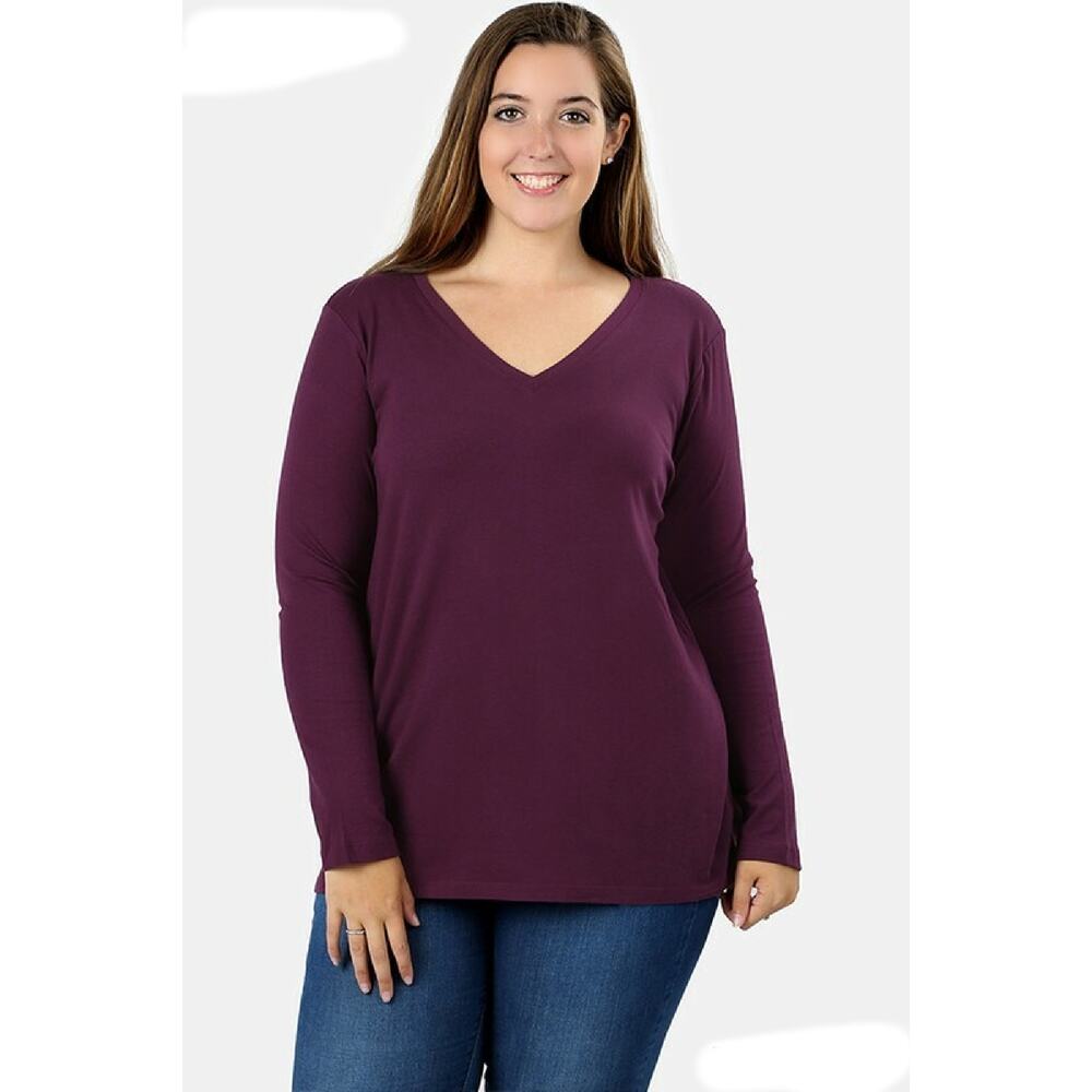NWT DKNY Aubergine Purple Liquid Jersey V-Neck Long Sleeve Top, Size 1X